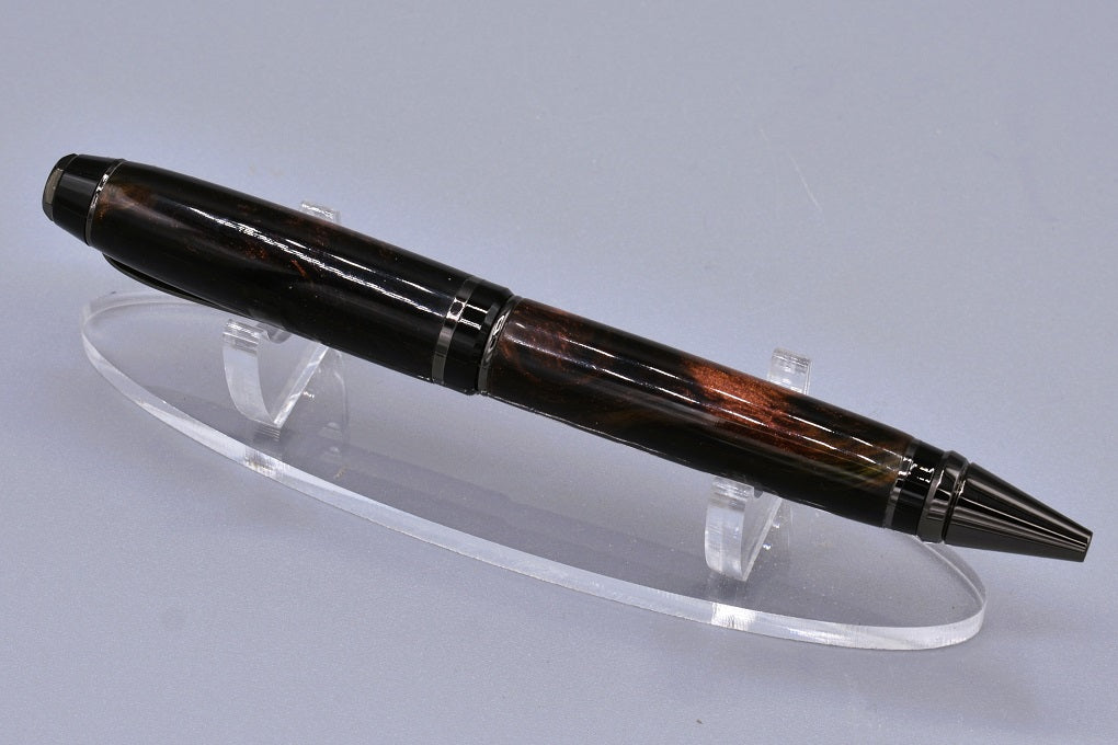 Handmade Cigar twist pen. Black & copper resin.