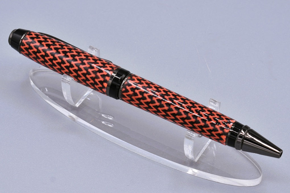 Handmade Cigar twist pen. Red & black cable sleeve.