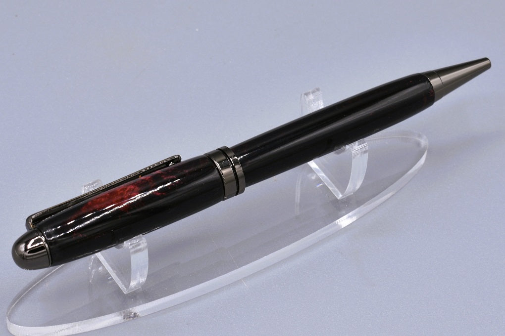 Handmade Round Top twist pen. Red, black resin.