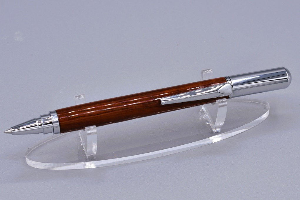 Handmade Chrome capped rollerball pen. Padauk wood.