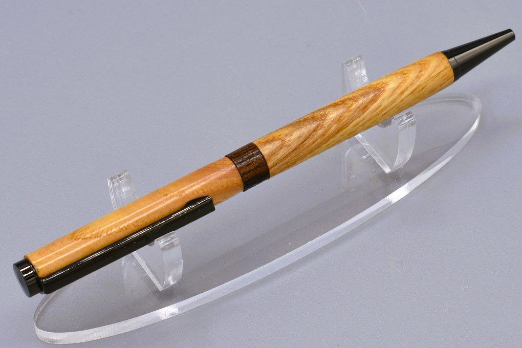 Handmade Maple, Bocote wood slim ballpoint twist pen.